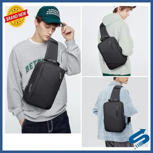 Large Nylon Sling Bag with USB Port Expandable Travel Daypack